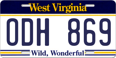 WV license plate ODH869