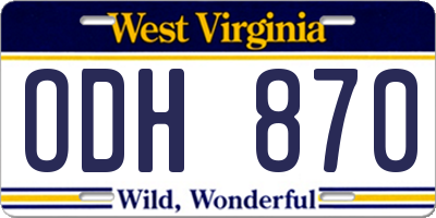 WV license plate ODH870