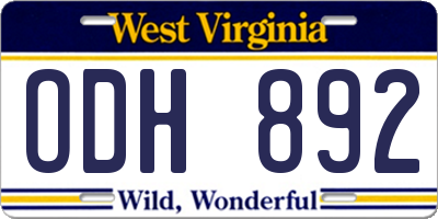 WV license plate ODH892