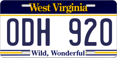 WV license plate ODH920