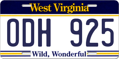WV license plate ODH925