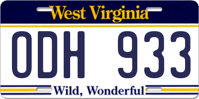 WV license plate ODH933