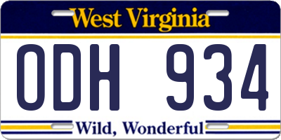 WV license plate ODH934