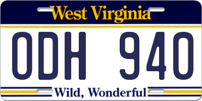 WV license plate ODH940