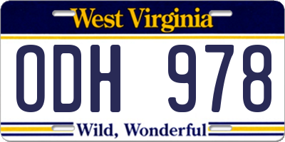 WV license plate ODH978