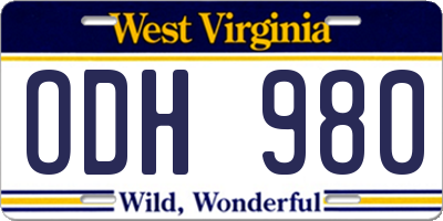 WV license plate ODH980