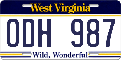 WV license plate ODH987