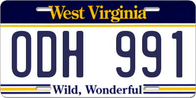 WV license plate ODH991