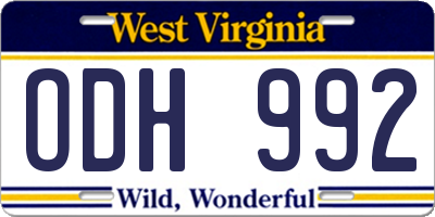 WV license plate ODH992