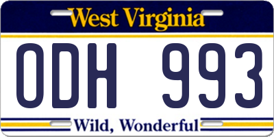 WV license plate ODH993