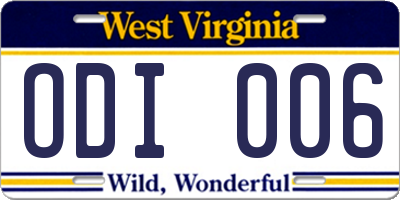 WV license plate ODI006