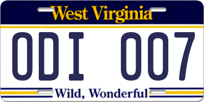 WV license plate ODI007