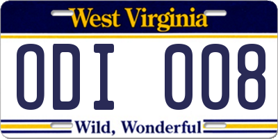 WV license plate ODI008