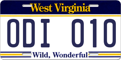 WV license plate ODI010