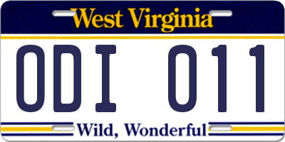 WV license plate ODI011