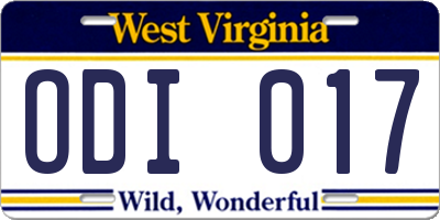 WV license plate ODI017
