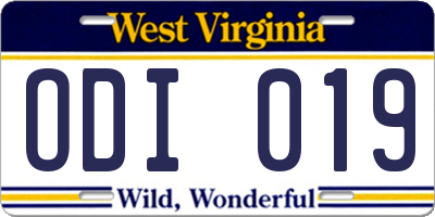 WV license plate ODI019