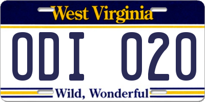 WV license plate ODI020