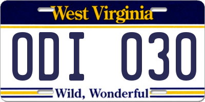 WV license plate ODI030