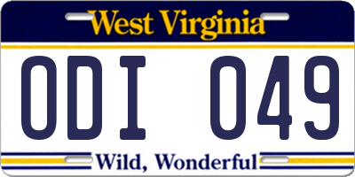WV license plate ODI049
