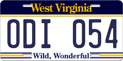WV license plate ODI054