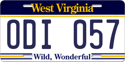 WV license plate ODI057