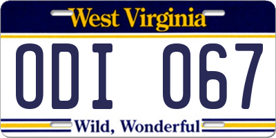 WV license plate ODI067