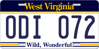 WV license plate ODI072