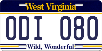 WV license plate ODI080