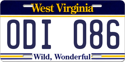 WV license plate ODI086