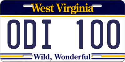 WV license plate ODI100