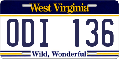 WV license plate ODI136
