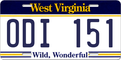 WV license plate ODI151