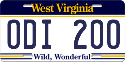 WV license plate ODI200