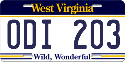 WV license plate ODI203