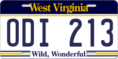 WV license plate ODI213