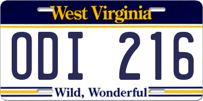 WV license plate ODI216