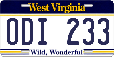 WV license plate ODI233