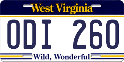 WV license plate ODI260