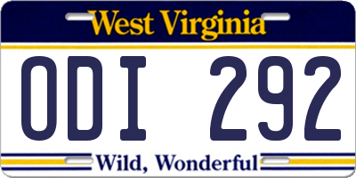 WV license plate ODI292