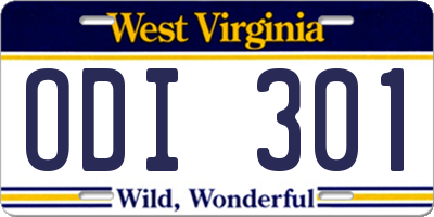 WV license plate ODI301