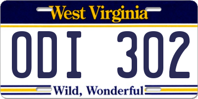 WV license plate ODI302