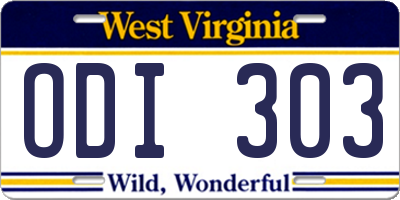 WV license plate ODI303