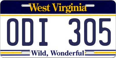 WV license plate ODI305