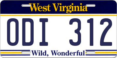 WV license plate ODI312