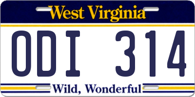WV license plate ODI314