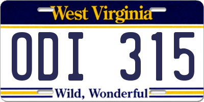 WV license plate ODI315