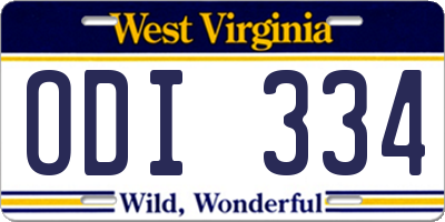 WV license plate ODI334