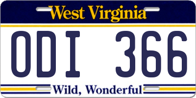 WV license plate ODI366