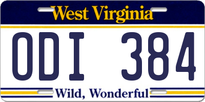 WV license plate ODI384